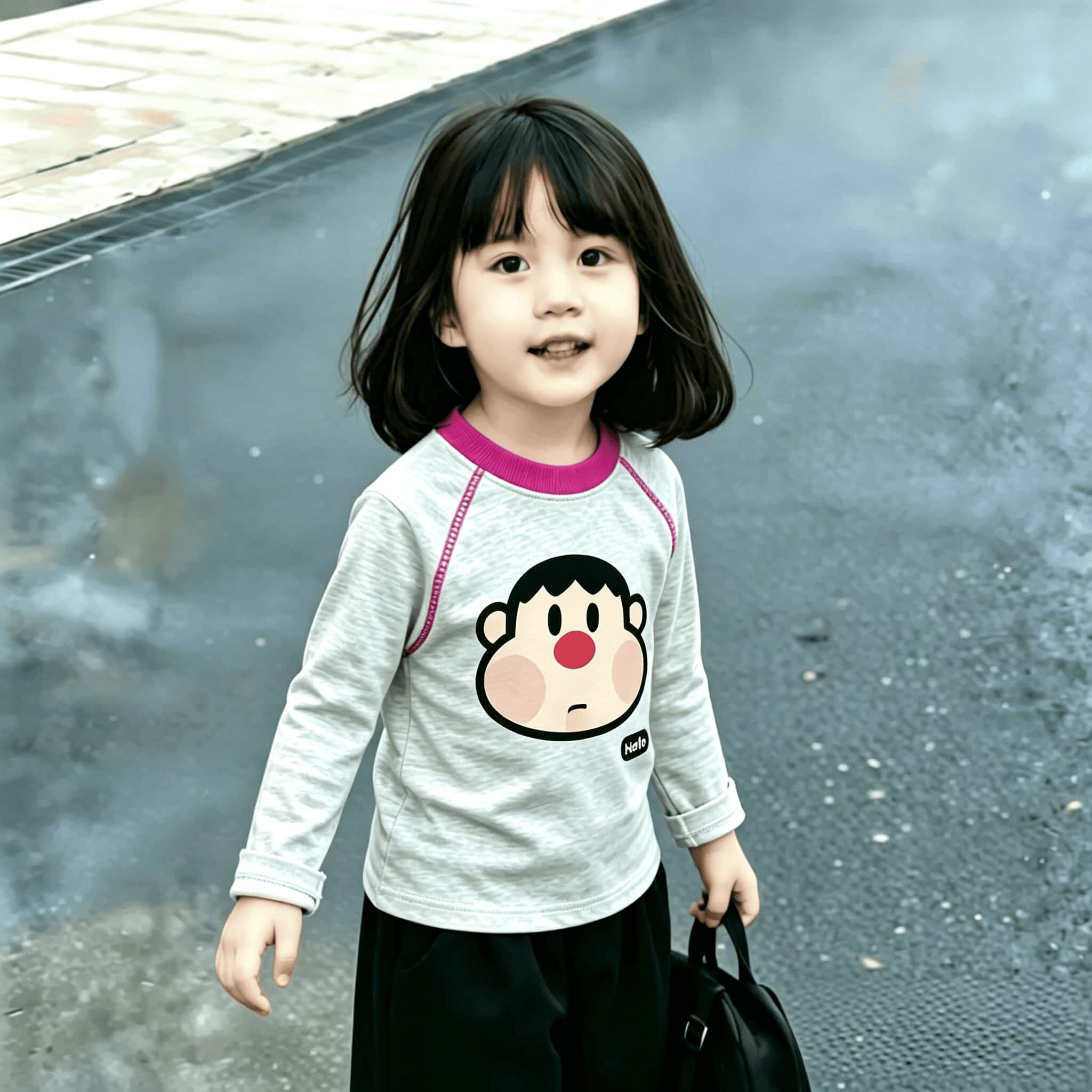 中小童春秋2026时尚明线装饰卡通印花纯棉女孩子撞色长袖T恤上衣t