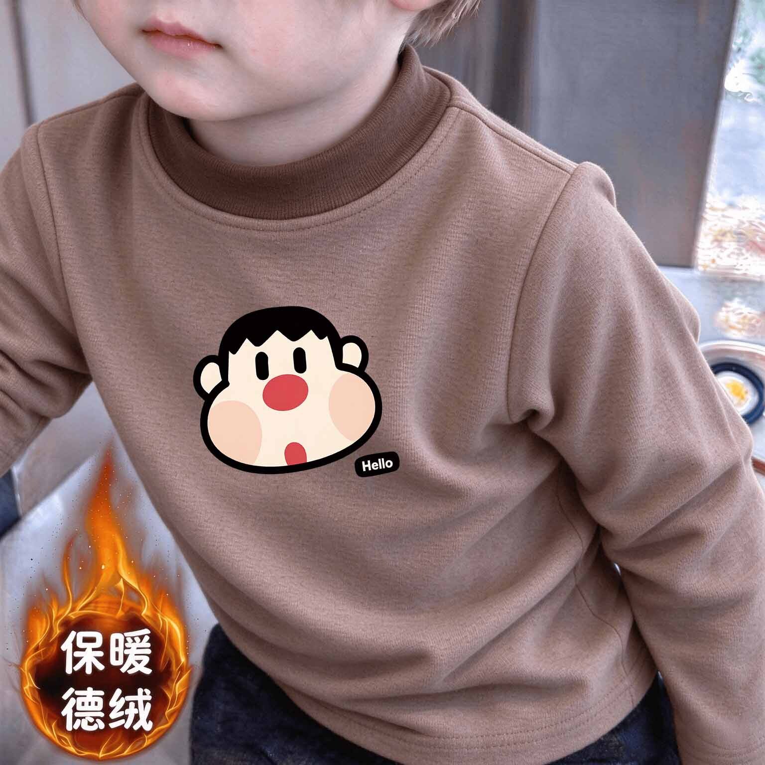 个性中小童洋气双面德绒半高领长袖儿童新款秋冬加厚男童保暖上衣