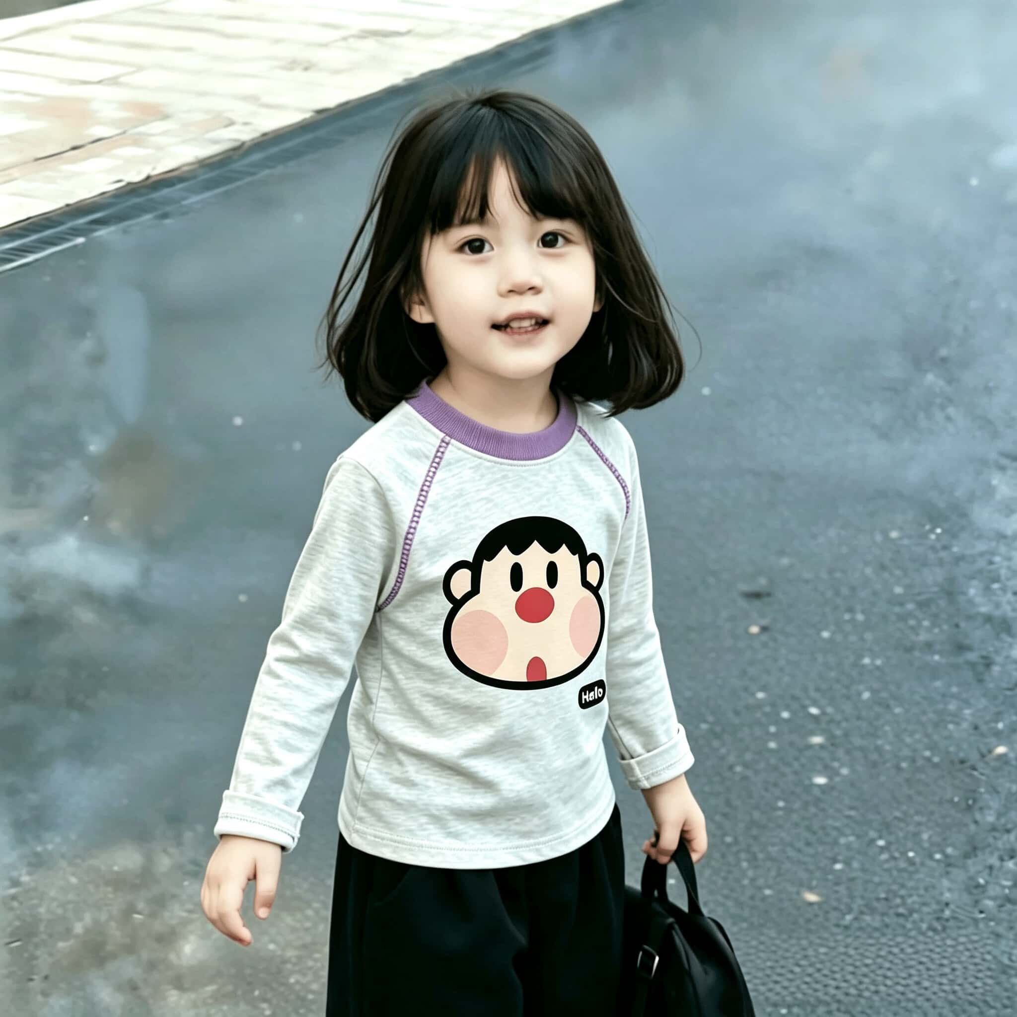中小童春秋2026时尚明线装饰卡通印花纯棉女孩子撞色长袖T恤上衣t