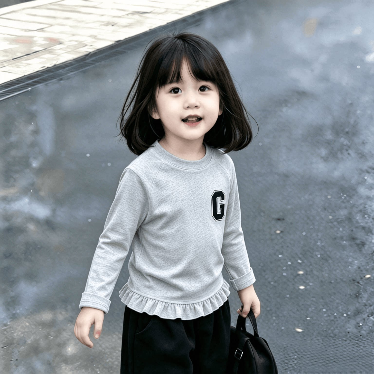 简约春秋装女童2026春季新款T恤打底衫上衣长袖荷叶花边下摆百搭t