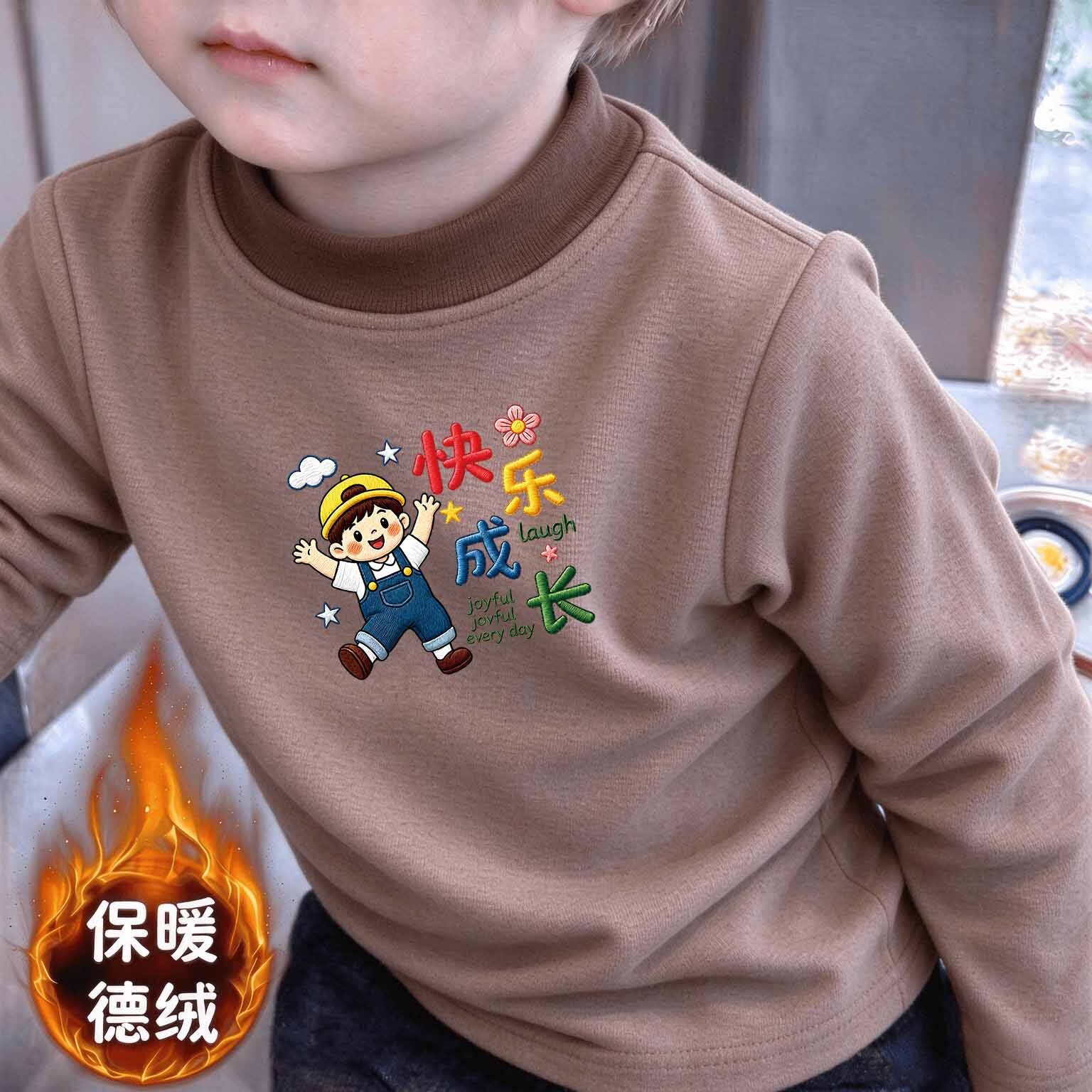 秋冬季时尚双面德绒舒适长袖t恤半高领男童小清新保暖打底上衣潮t