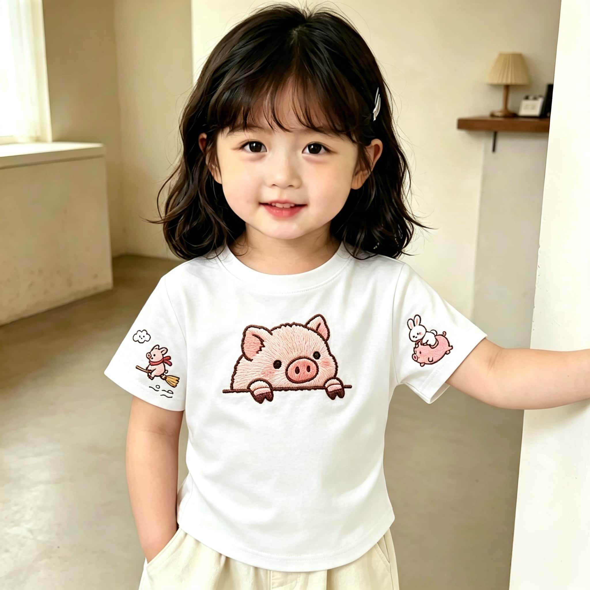 女孩子短袖纯棉2026卡通小粉猪图案新款夏季儿童T恤时尚炸街上衣t