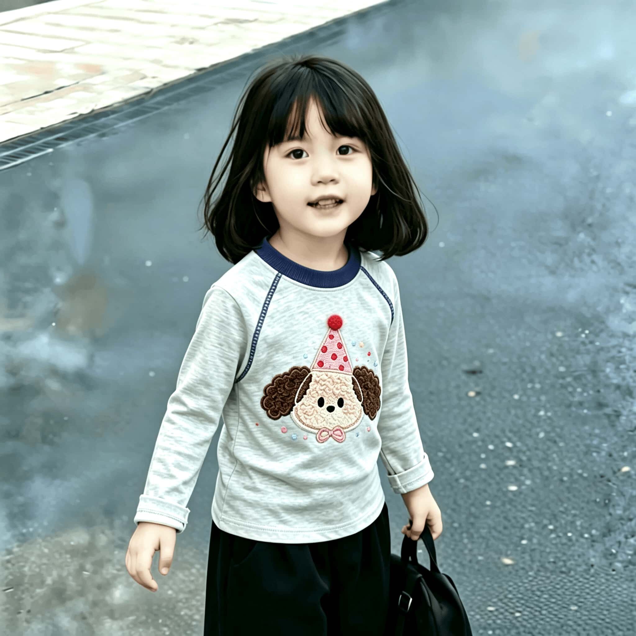 潮流韩版100%纯棉春秋长袖女童上衣明线设计新款时尚T恤百搭打底t