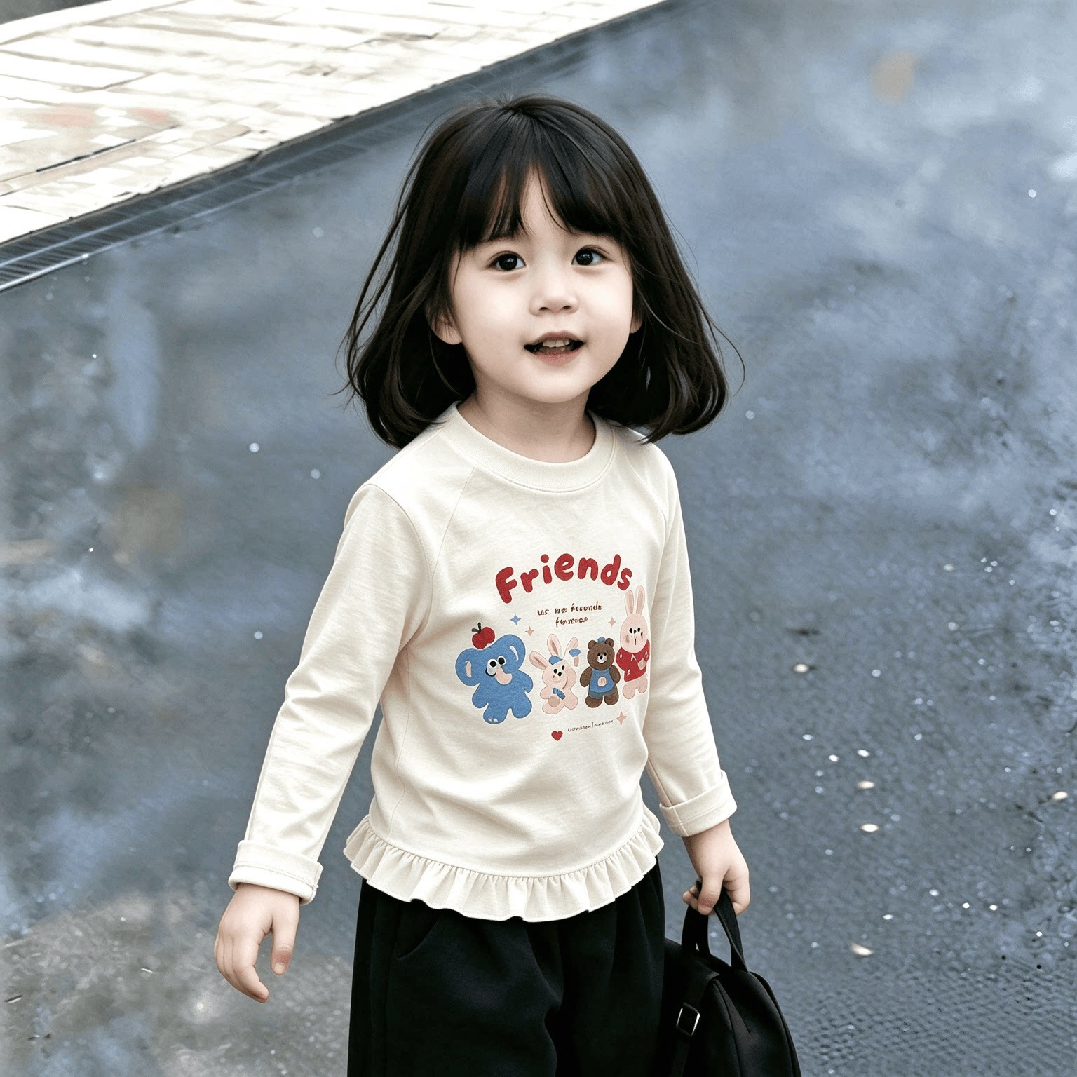 潮流上衣2026新款女童荷叶花边下摆打底衫儿童长袖上衣T恤外穿潮t