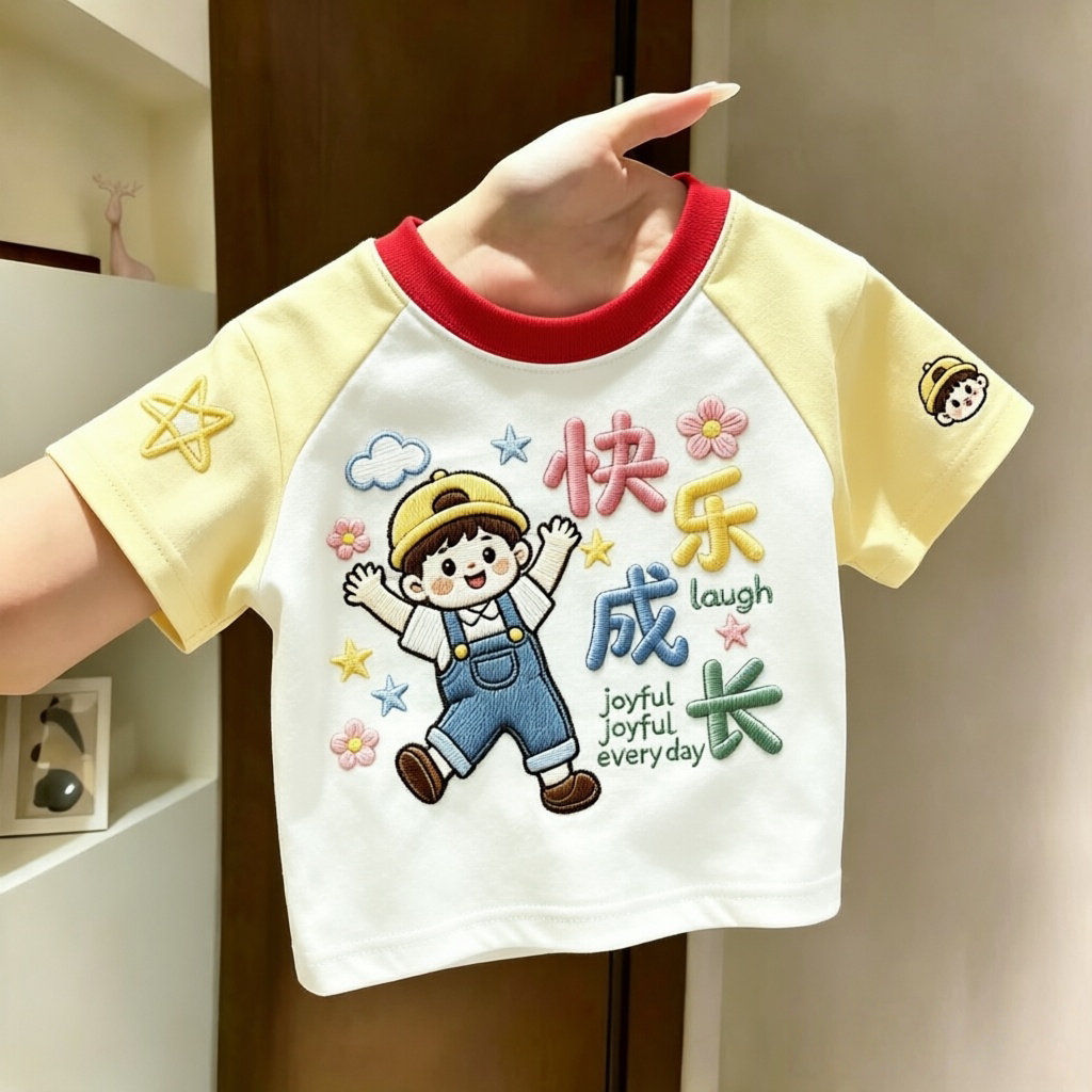 男童宝宝夏季新款韩系风插肩短袖t恤拼色外穿上衣中小童痞帅打底t