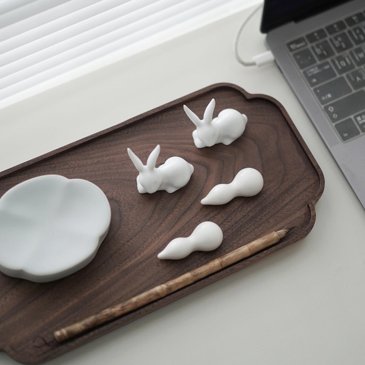 瓷器口-中秋礼物 兔兔笔搁 笔架 筷子架 小白兔 哑光毛笔水彩国