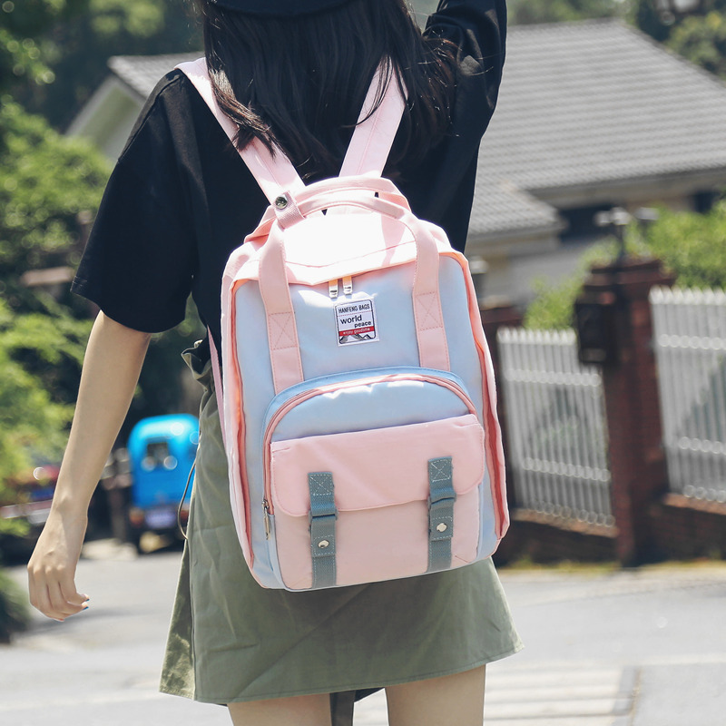 2018新款chic帆布雙肩包韓版原宿學院風百搭學生書包 ins森系背包
