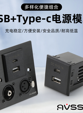 D型模块嵌入式PD电源插座USB2充电接口机箱86面板卡式墙插5V2.1A