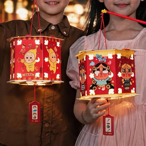 中秋节星星人哭娃卡通手提发光纸灯笼幼儿园手工diy儿童玩具花灯