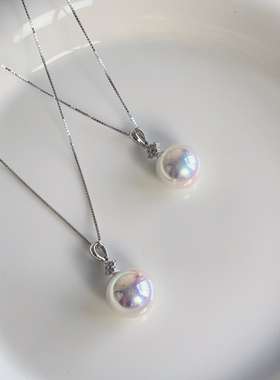 925银Akoya天女粉光珍珠项链女