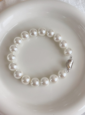 韩国博主925银强光澳白珍珠手链
