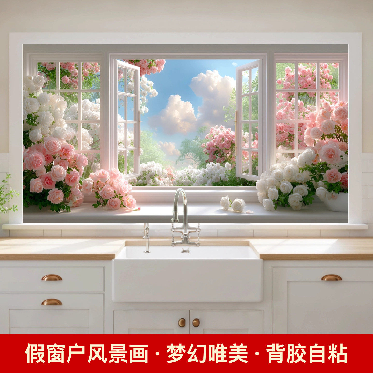 3d立体假窗户墙贴纸海报