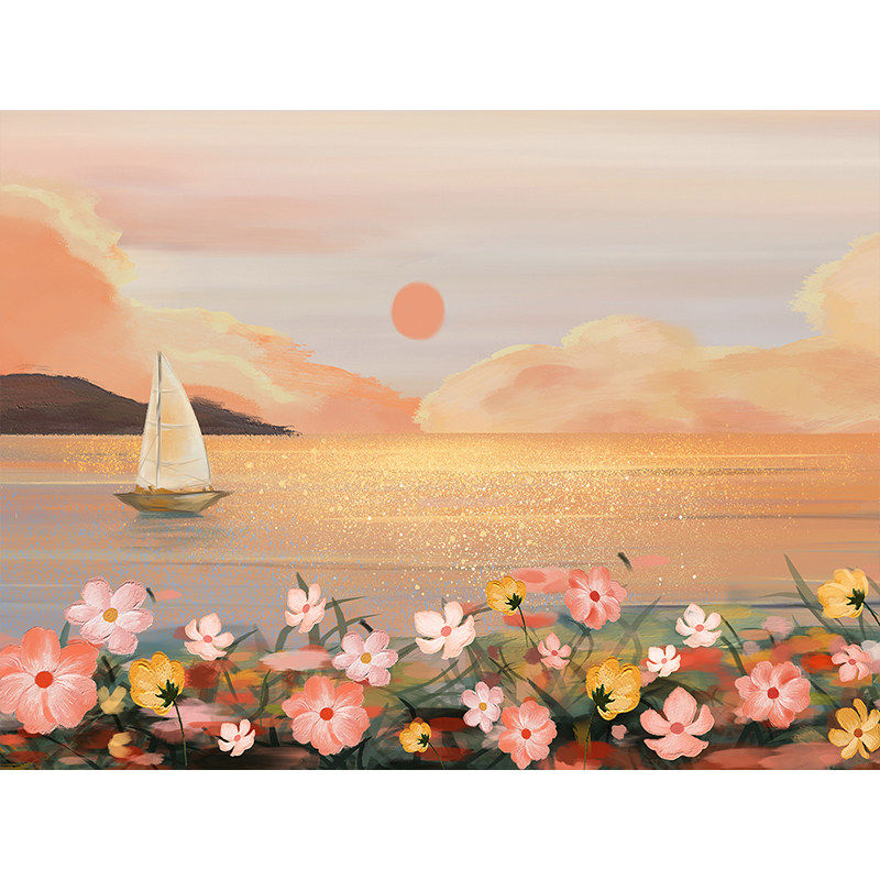 北欧油画风景自粘画鲜花