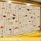 中药材名称文字墙纸中医药文化墙布诊所养生馆药店中药名大全壁画