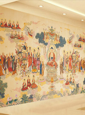 全佛图佛祖壁画佛堂背景增修墙纸