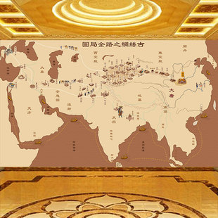 丝绸之路古地图壁画历史文化酒店民宿餐厅博物馆天竺楼兰背景墙纸