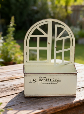 复古铁艺拱形带窗户花盆铁盆多肉草花花器做旧园艺杂货装饰摆件