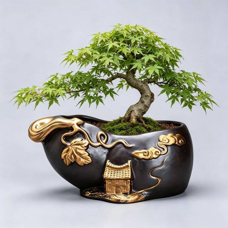 紫砂造景花盆大口径多肉植物拼盘文竹菖蒲盆景盆创意双口陶土盆