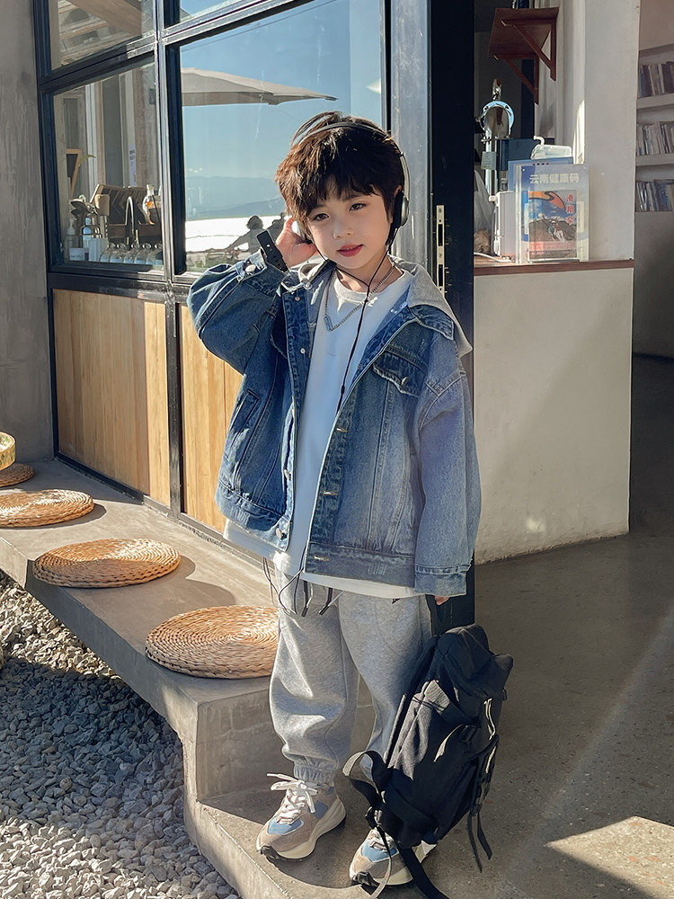 ZHEN PINXUAN 아동 의류 소년 데님 재킷 봄 가을 2024 새로운 어린이 유행 가을 의류 중형 및 대형 아동 가을상의
