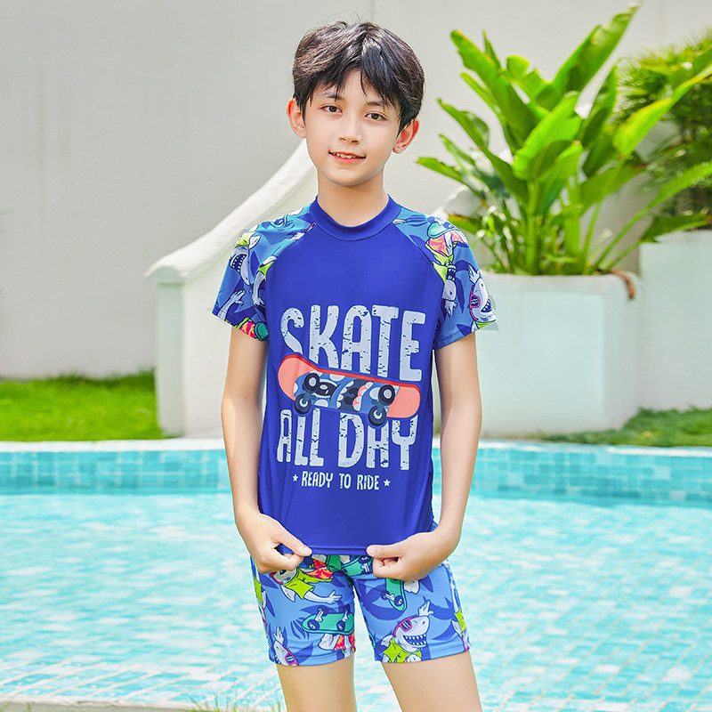 游泳衣男大童加肥大码短袖短裤70-120斤胖小子可爱沙滩度假泳装