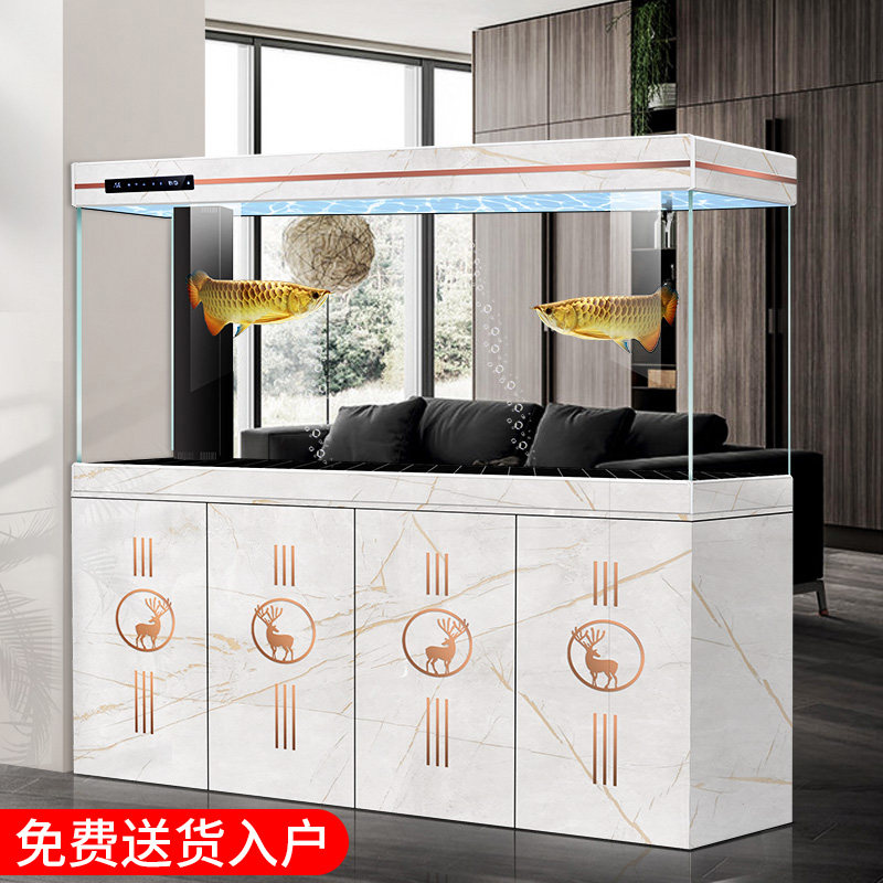 2026新款鱼缸智能家用客厅落地中大型超白隔断屏风底滤高端水族箱