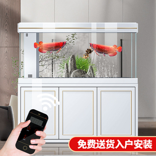 大型鱼缸2026年新款 简约白轻奢超白龙鱼缸客厅屏风隔断智能水族箱