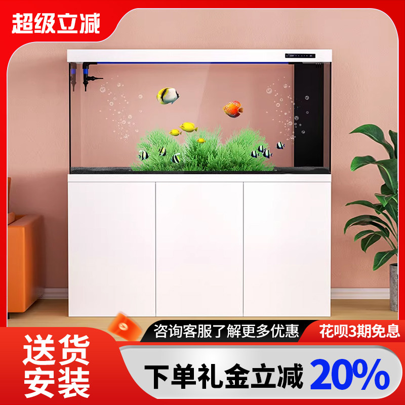 新型底滤鱼缸客厅2026新款家用客厅大型落地超白隔断屏风轻奢生财