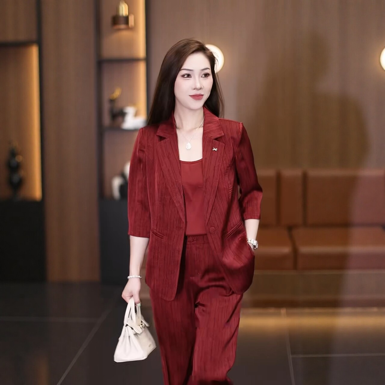 2026夏季新款女西装阔腿裤三件套