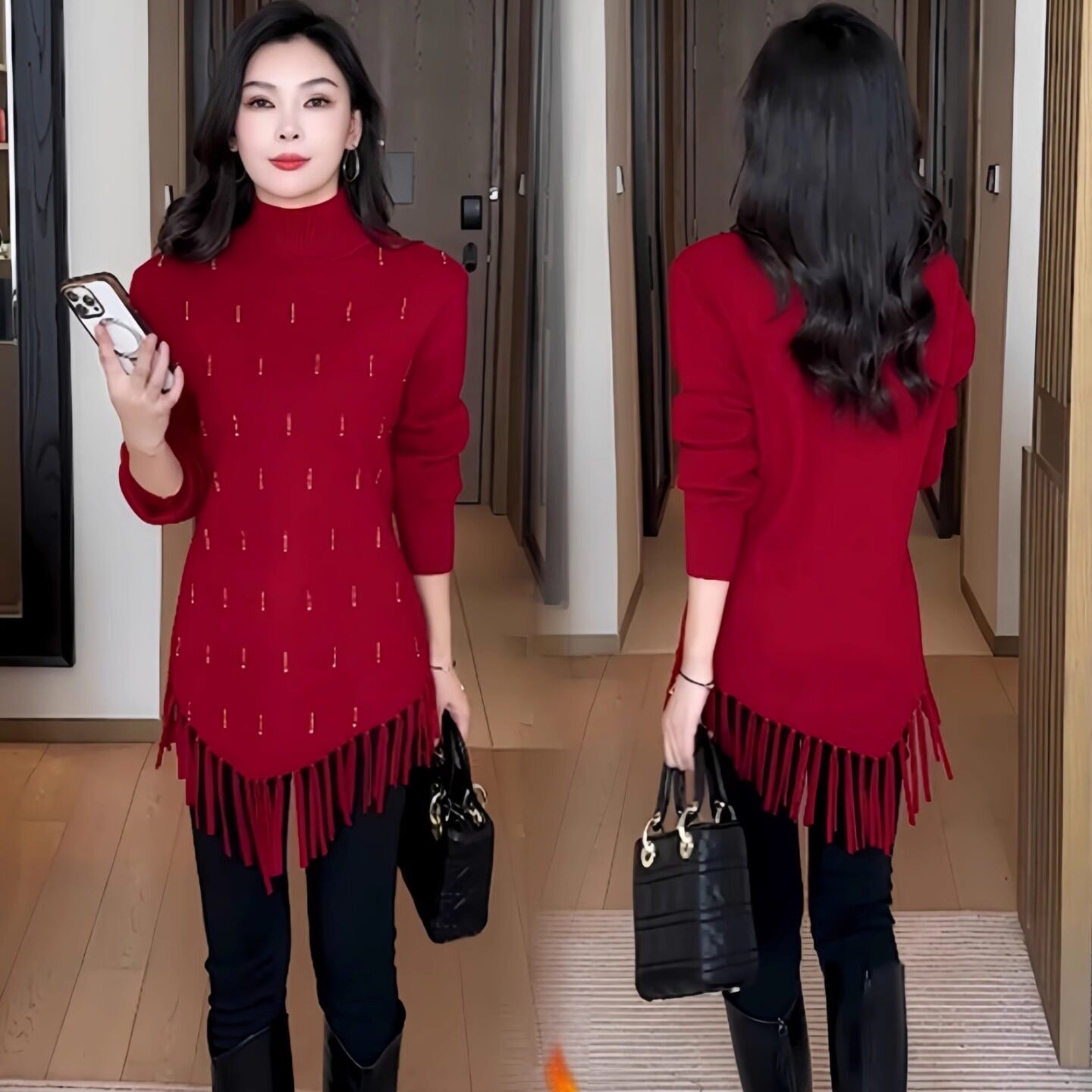 时尚半高领毛衣女冬季新款显瘦流苏打底衫中长款加厚保暖针织上衣,女装/女士精品,时尚套装,淘宝优惠券,粉丝福利购,淘宝优惠卷