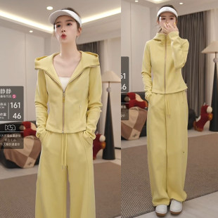 休闲运动套装女2026超火新款春装气质修身连帽卫衣直筒卫裤两件套