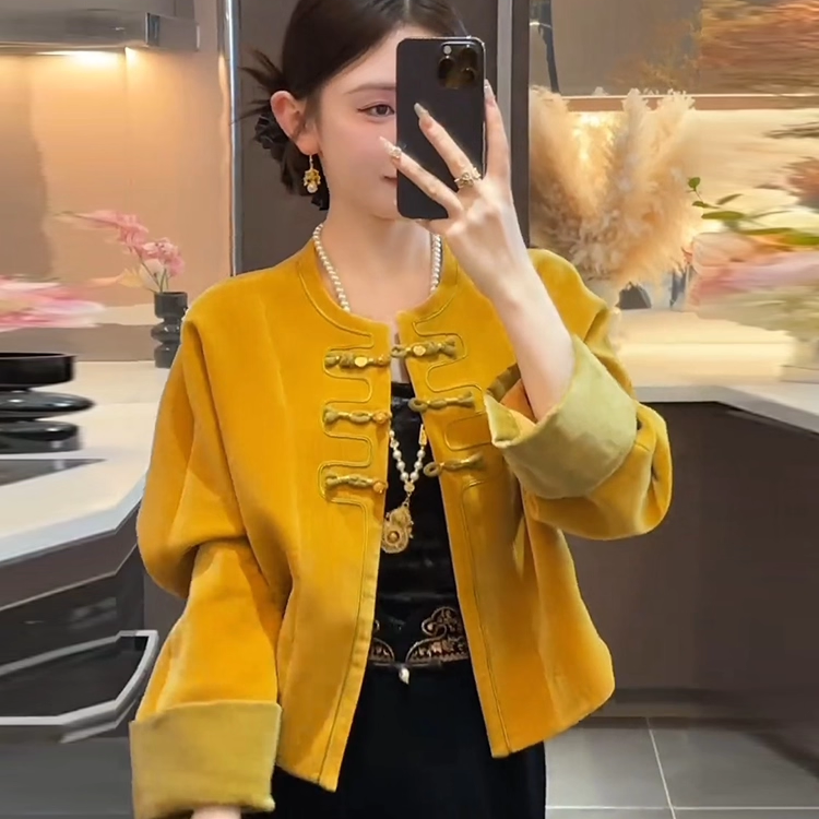 时尚新中式国风短款外套女2025秋新款洋气显瘦国风盘扣圆领上衣潮,女装/女士精品,上衣,淘宝优惠券,粉丝福利购,淘宝优惠卷