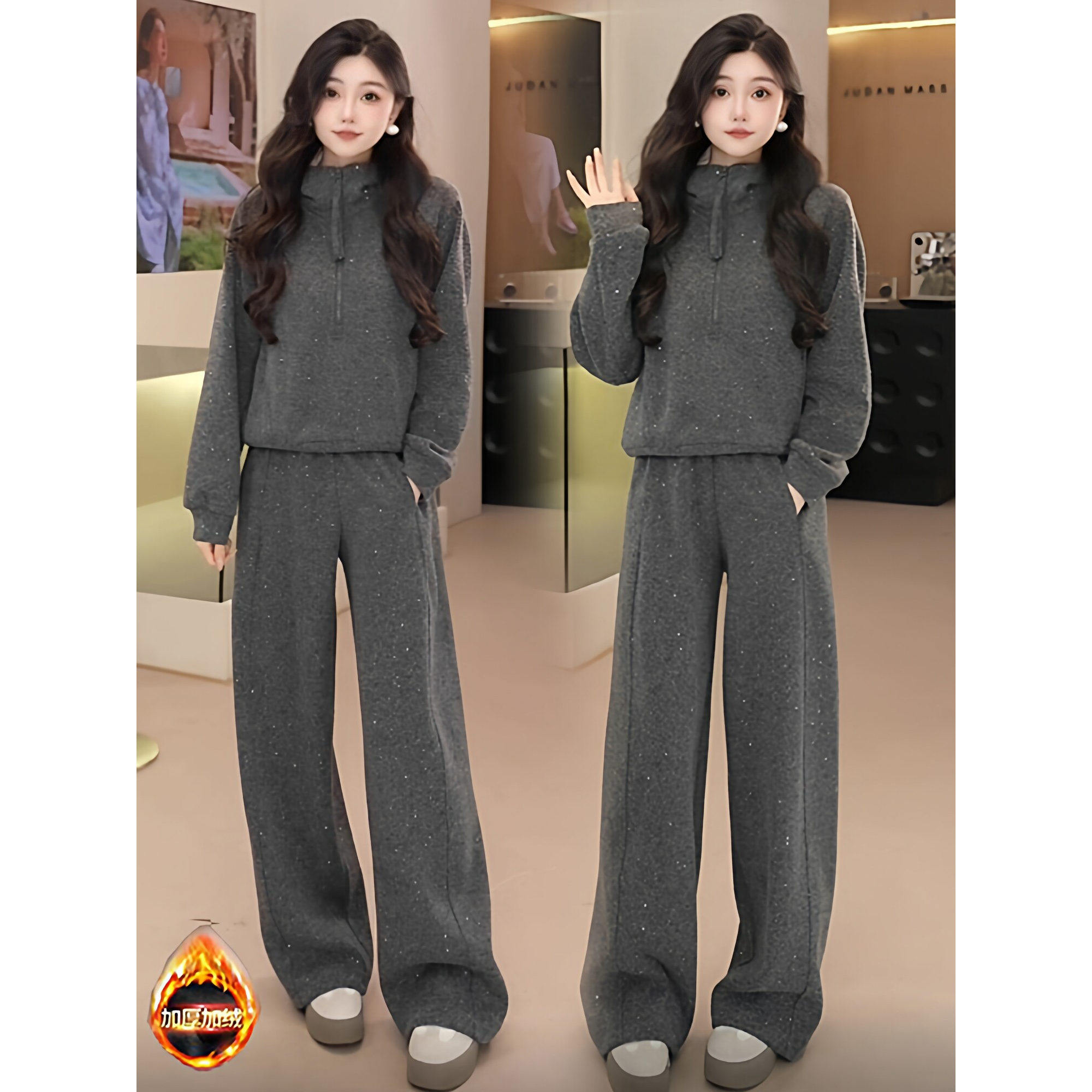 加绒加厚休闲运动套装女今年流行韩版爆款连帽卫衣阔腿裤两件套潮,女装/女士精品,时尚套装,淘宝优惠券,粉丝福利购,淘宝优惠卷