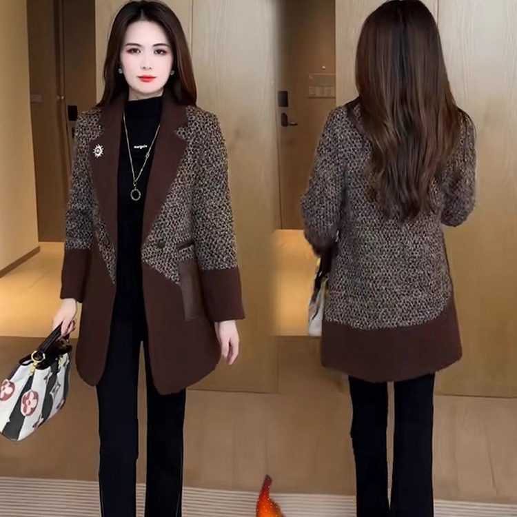 加绒加厚中长款风衣外套女2025冬新款西装领修身洋气高级感大衣潮