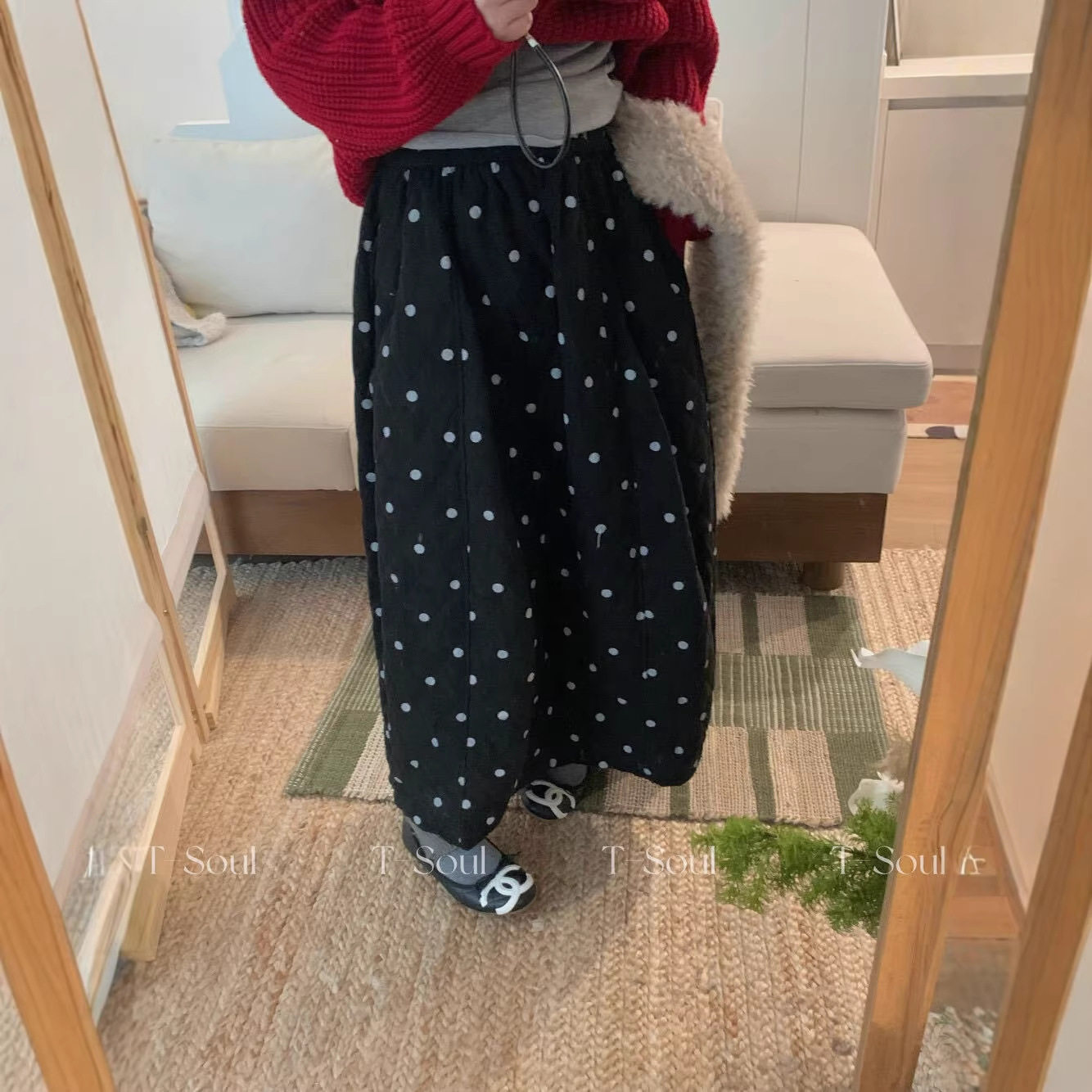 韩系百搭波点夹棉圣诞款灯笼裙半身裙加厚复古秋冬长款显瘦花苞裙,女装/女士精品,半身裙,淘宝优惠券,粉丝福利购,淘宝优惠卷