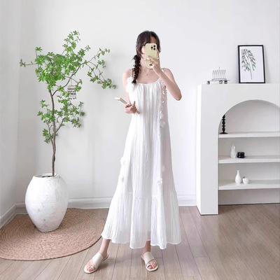 大理旅游拍照长裙扎染蓝染V领吊带裙白族蓝染文艺扎染连衣裙批发