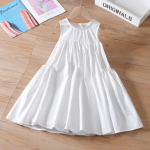 特价女童连衣裙夏季白胚新款儿童装无袖口袋背心裙女孩洋气大摆裙