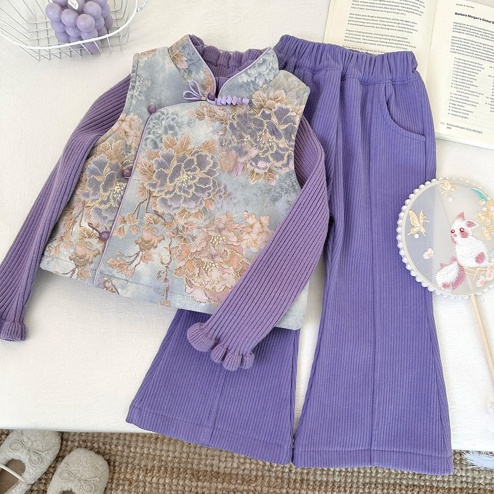 女童马甲套装加绒冬季2025新款国风中式儿童一体绒喇叭裤两件套潮,童装/婴儿装/亲子装,儿童运动套装,淘宝优惠券,粉丝福利购,淘宝优惠卷