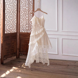 法式小个子吊带连衣裙女不规则拼接蛋糕裙长裙可扎染云南旅游裙子