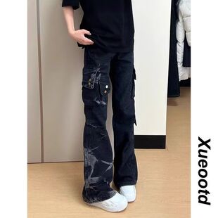 高街裤 水洗工装 直筒宽松美式 男款 子潮牌痞帅炸街口袋设计感 牛仔裤