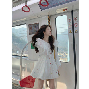 显瘦短裙裙子女 减龄印花长袖 甜美娃娃连衣裙可爱设计宽松夏季 新款