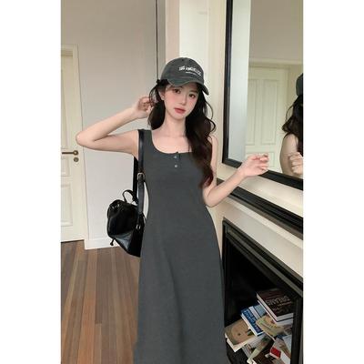 40支人棉11辣妹无袖吊带连衣裙新款女装夏季收腰显瘦百搭中长款