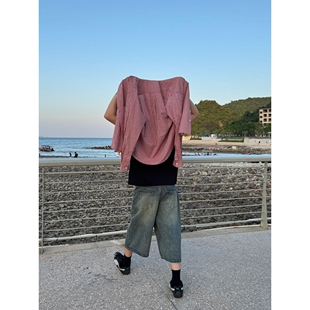 美式复古红格子衬衫百搭格纹宽松休闲衬衣春季翻领长袖开衫男女款