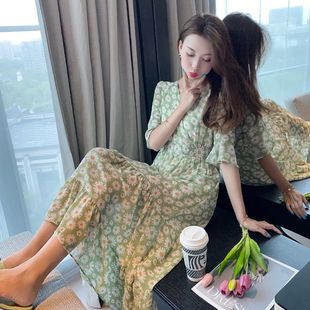 裙碎花雪纺收腰显瘦气质裙子超仙女森系 连衣长短袖 2024新款 长款