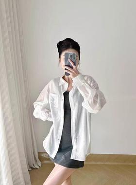 直品质天丝薄款衬衫慵懒风白色肌理感薄款长袖防晒衬衫女微透