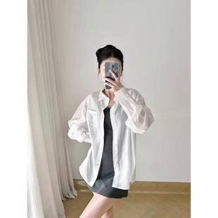 防晒衬衫 直品质天丝薄款 长袖 慵懒风白色肌理感薄款 女微透 衬衫