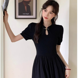 复古国风连衣裙夏季 新中式 收腰小黑裙显瘦高级感裙子 女装 2025新款