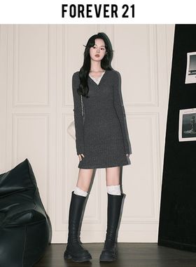 格雷系灰色修身针织包臀短裙女纯欲蕾丝V领打底连衣裙子