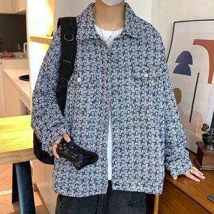 小香风千鸟格外套男设计感小众高级感炸街男装 oversize编织夹克潮