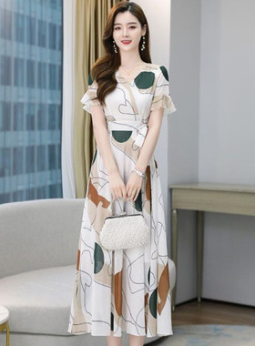 连衣裙夏装女长裙2025新款收腰显瘦气质女神范短袖白色仙女裙子潮