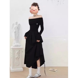 早秋季 白色连衣裙子质感高级感2024年新款 气质长裙 一字肩长袖 法式